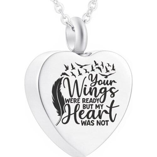 Cremation Heart Pendant Aluminum Alloy Stainless Steel Urn Necklace Feather And Dayan Style With Filling Kit and Gift Velvet Bag