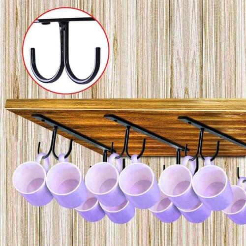 Kitchen Cup Holder Mug Rack Under Cabinet 4 Hooks Under Shelf Display Hanging HX6D