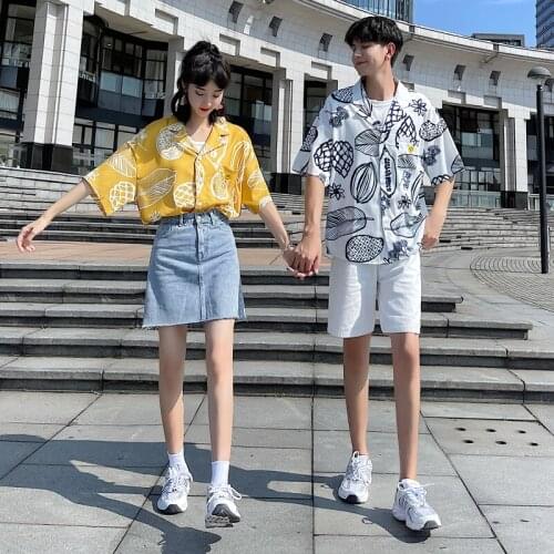 Real summer flower shirt couples outfit short sleeve coat couples clothes couples clothing