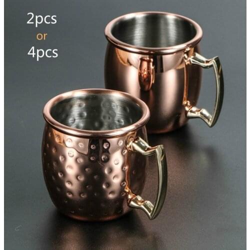 2pcs 4pcs 60ml Metal Shot Glass Cup Stainless Steel Mini Hammer Point Mule Mug Moscow Light Body Vodka Spirit Rose Gold Color