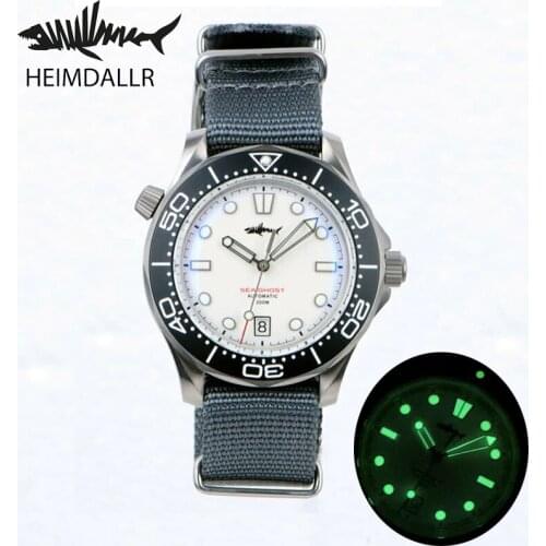 Heimdallr Mens Diving Watch Sapphire White Dial Luminous Titanium Case 200M Water Resistance NH35 Automatic Movement Wristwatch
