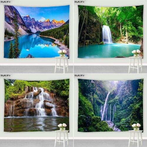 Natural Landscape Tapestry Forest Trees Waterfall Living Room Wall Hanging Screen Bedroom Background Wall Head Cloth Ornaments