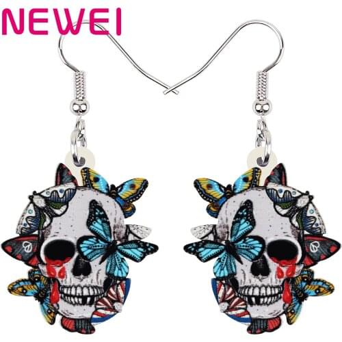 Bonsny Halloween Acrylic Horror Colorful Butterflies Skull Skeleton Earrings Trendy Drop Dangle Gift Jewelry For Women Girl