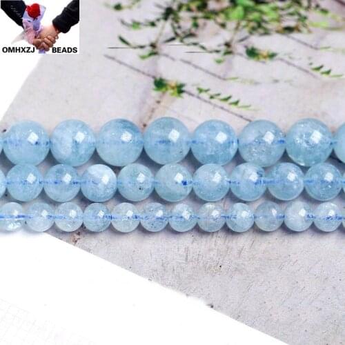 OMH Wholesale JD103 6 8 10 12mm Jewelry DIY Making Bracelet Necklace Natural AAA 7A Aquamarine Loose Spacer Round String Beads
