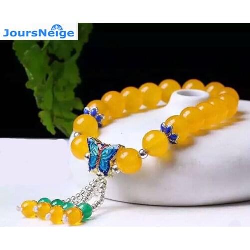 Original Yellow chalcedony Crystal Bracelets Roasted Blue Butterfly Women Girl Friend Single Lap Bracelet Jewelry JoursNeige