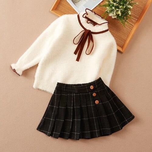 2021 Autumn Winter Baby Girls Clothes Set Birthday Outfits Kids Girls Knit Sweater + Skirt Girl Clothing Sets Child Clothes D281