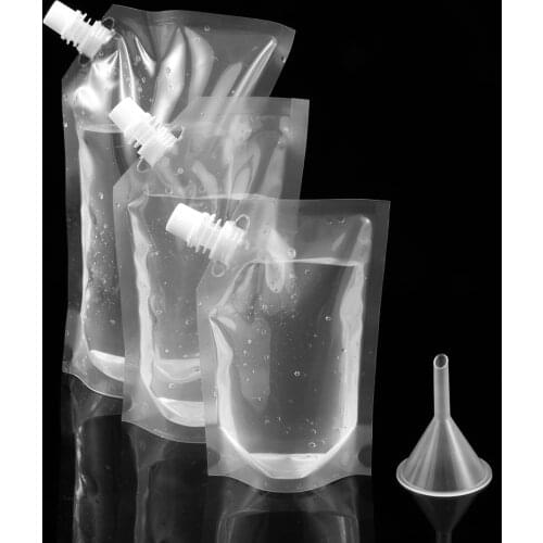 1PC Plastic Spout For Juice Stand-up Wine Milk Coffee Liquid Beverage Flask BPA Free Food Material Storage Bag With Funnel