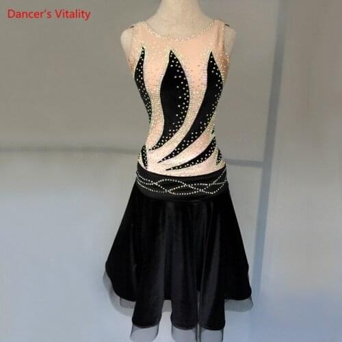 Latin Dance Competition Dress Sleeveless AB Stones Latin Professional Clothing Customized Adult Child Chacha Dance Wear Costumes