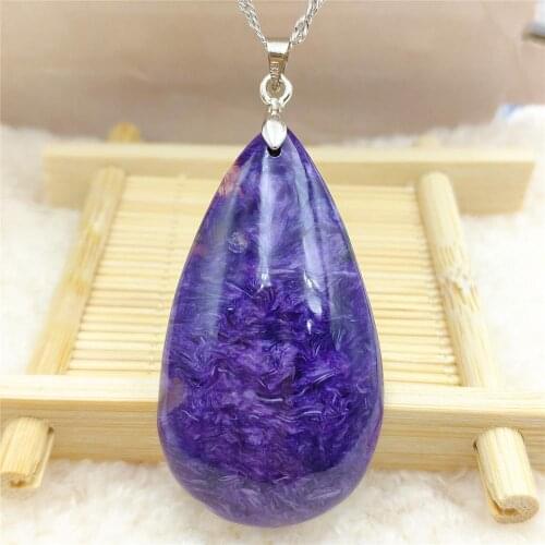 Genuine Natural Charoite Purple Women Water Drop Pendant 48x27x9mm From Russia Necklace Jewelry Rare Beads AAAAA