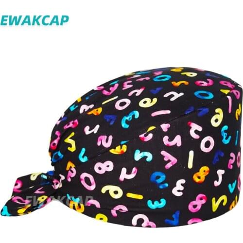Adjustable Surgicals hat Cotton Anime Print Women Men Beauty Salon Working Scrubs Hat laboratory clinic dental Salon scrub cap