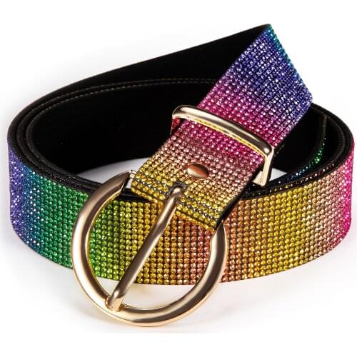 Rhinestone Belts for Women Diamond Shinning Fashion Rainbow Belt Pin Buckle New Design Stylish Jeans Trouser Female Waistband
