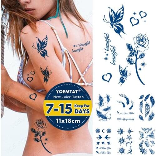 Juice Lasting Ink Tattoos Body Art Waterproof Temporary Tattoo Sticker Love Butterfly Tatoo Arm Fake Rose Feathers little Tatto