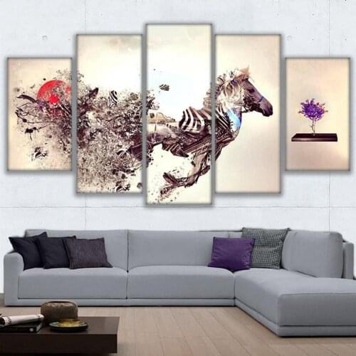 Modern HD Printed Wall Art Frame 5 Pieces Abstract Broken Animal Zebras Bouquet Canvas Pictures Painting Posters Home Decoration