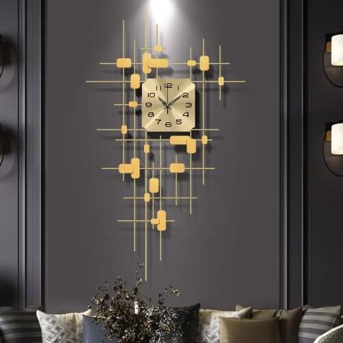 Modern Luxury Wrought Iron Wall Clocks Wall Hanging Ornaments Crafts Home Room Metal Wall Clock Mural Decoration 3D Wall Sticker