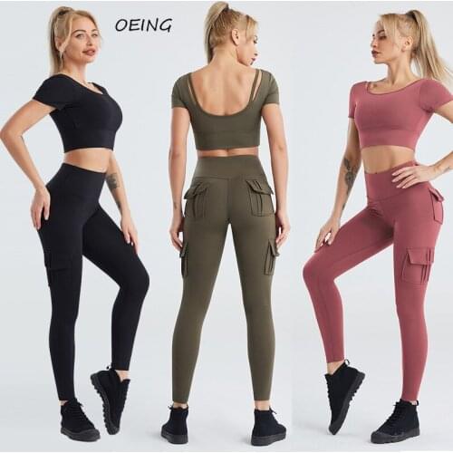 Gym Set Sport Running Set Yoga Set with Pockets 2 Piece Set Plus Size Workout Clothes for Women Sport Leggings Women
