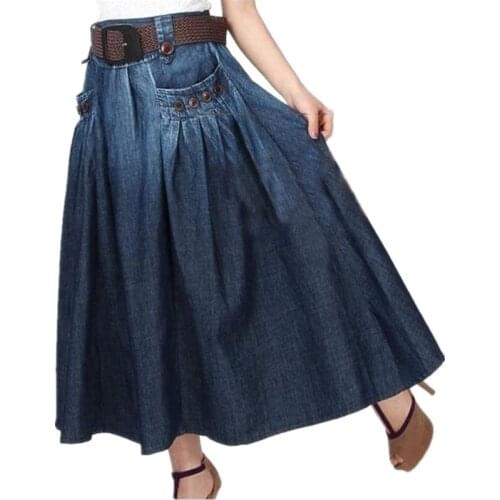 TIYIHAILEY Free Shipping Fashion Denim All-match Loose Casual Jeans Skirt Elastic Waist Long Skirt For Women With Belt S-3XL