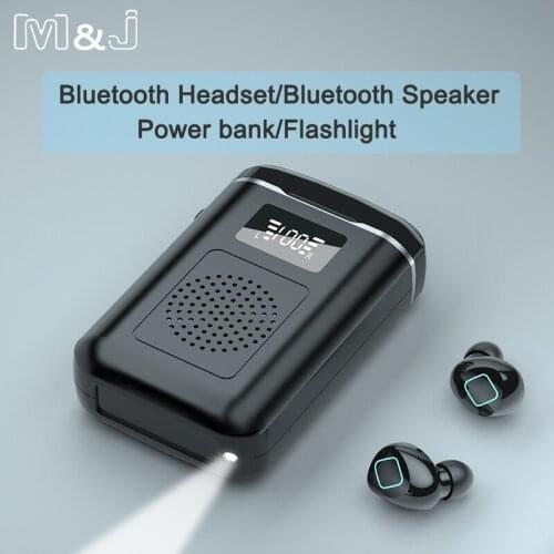 M&J TWS Wireless Bluetooth Headphone Sport Earphone Touch Earbuds Waterproof With Speaker Flashlight 4000mAh Power Bank Headset