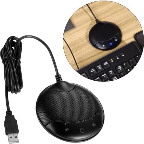 USB Conference Microphone 360° Pickup Computer Mic for Online Meeting Class Video Conference For Desk Portable Black