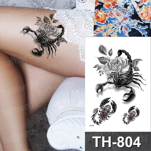Beautiful sexy waterproof scorpion temporary tattoos for women and men 3D scorpion design leg arm tattoo sticker wolf animals