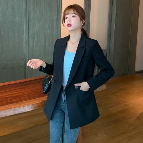 Ladies Casual Suit Jacket Spring 2021 New Korean Fashion Slim Temperament Black Blazer Women X1616RX