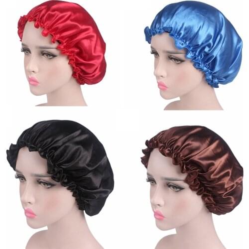 1pc Hair Styling Sleep Caps Fabric Hair Bonnet Satin Lined Sleep Cap Night Hat Adjust Shower Cap Silk Bonnets
