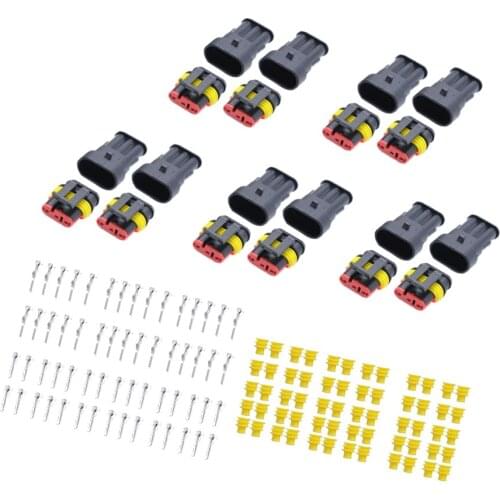 10 Sets 3 Pin Sealed Waterproof Electrical Wire Connector Plug Terminal