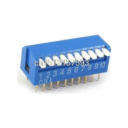 10 Pcs 2.54mm Pitch 10 Position Slide Type DIP Switch Blue