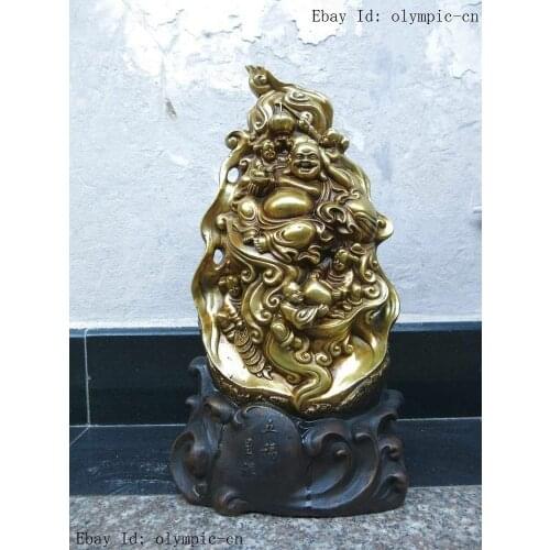16" China bronze gild carved Buddhism five boy and happy buddha Sculpture statue