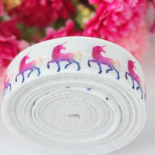 16mm 5/8 inch pink design unicorn printed fold over elastic ribbon for sewing 10 yards