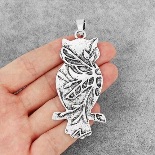 2PCS Antique Large Tone Owl Nighthawk Leaf Charms Pendants for Necklace Making Jewelry Findings 80x38mm