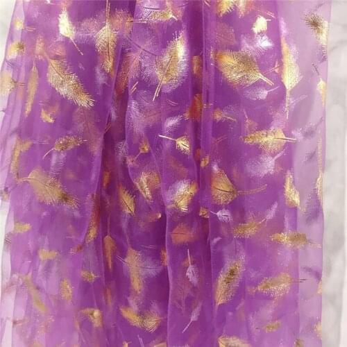2 Yards/lot Print Gold Feather Tulle Mesh Lace Fabric Sheer For DIY Sewing Curtain Wedding Dress Bridal Veil Lace Top Scarf