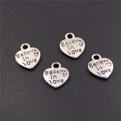 20pcs Silver Color Heart Message Charm Word Believe In Love Charm For Jewelry Making A2383