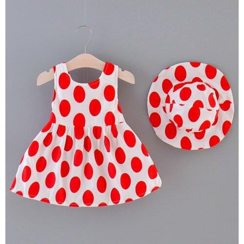2021 Newborn Baby Summer Dresses Casual Pretty Infant Kids Baby Girls Dot Bow Sleeveless Clothes Princess Party Dress + Sun Hat