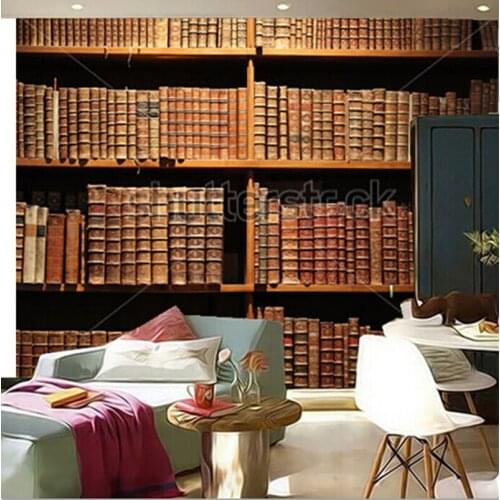 Custom 3D murals,wooden bookshelf with antique books.,living room sofa TV wall children bedroom wall paper