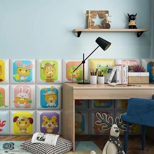 Cartoon Animal 3D Wall Stickers Bed Headboards Self-adhesive Anti-collision Soft Package Bed Tatami Childrens Room Decor
