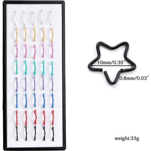 40pcs Boxed Mixd Color Star Piercing Body Jewelry Nose Studs Rings Creative Steel Bone Bar Pin Labret Lip Pierced Jewelry