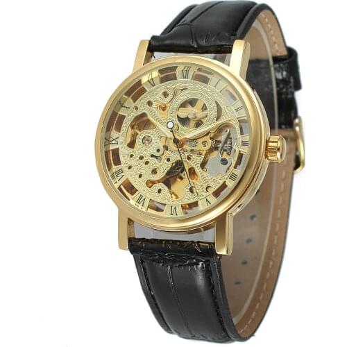 50pcs/lot winner-D322 skeleton winner watch high quality leather mechanical watch wholesale hollow out winner watch