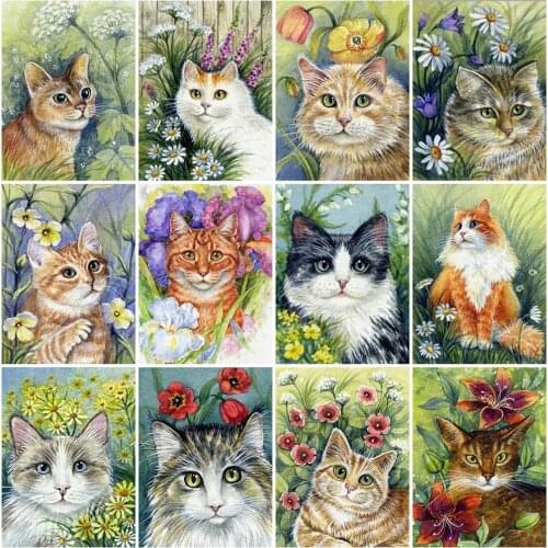 Full Drill 5D Diy Diamond Painting Cat Rhinestone Diamond Embroidery Animal Cross Stitch Flower Mosaic Home Decor Handmade Gift