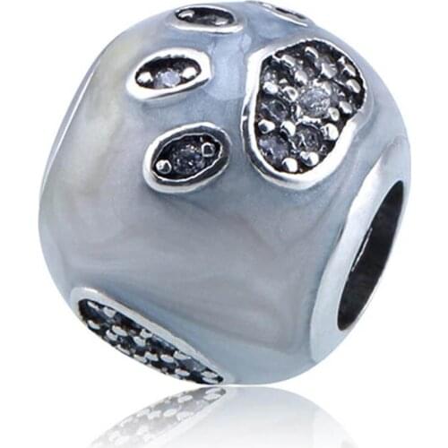 Authentic S925 Silver Bead Charm Pave Enamel I LOVE MY DOG With Crystal Bead fit Lady Bracelet Bangle Jewelry