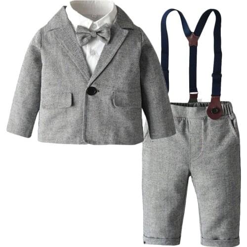 Baby Boys Blazer New Childrens Gentleman Three-piece Autumn Handsome Boy Light Gray Tweed Suit