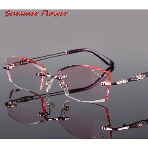 Chashma Brand Titanium Fashion Lady Eye Glasses Diamonds Rimless Spectacle Frames Women Tint Lenses Glasses for Female