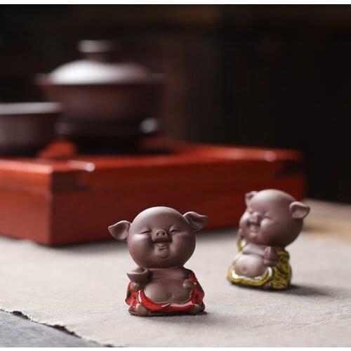 Zisha Tea Pet Creative Fingertips Xiaowufu Pig Flowerpot Ornaments Handmade Tea Art Fish Tank Landscaping Tea Accessories