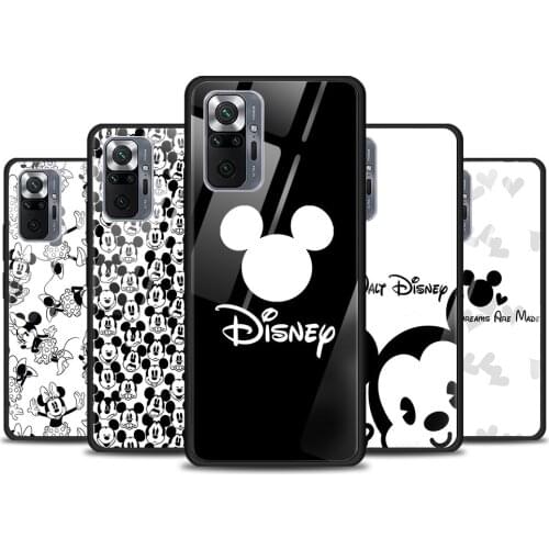 Mickey black and white for Xiaomi Redmi Note 10 Pro Max 10S 9T 9S 9 8T 8 7 Pro 5G Luxury Tempered Glass Phone Case Cover