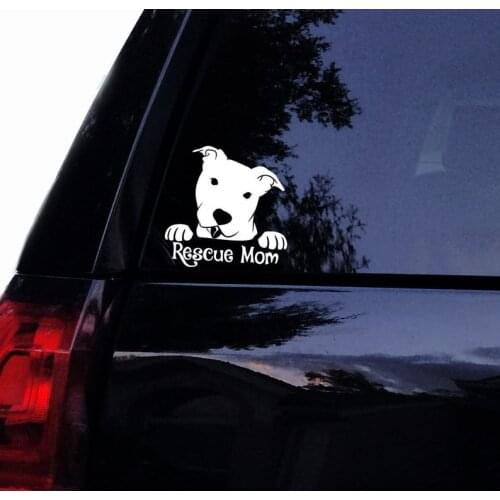 Black/Sliver Peeking Pit Rescue Mom Pit Bull Dog Stickers Window Door Decal Funny Top Quality Waterproof S682