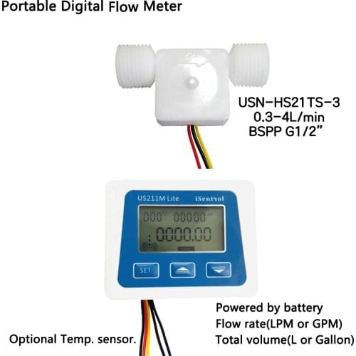 Digital Flow Meter US211M Lite 0.3-4L/min Flow Effect Water Sensor USN-HS21TS-3 NO Temperature Sensor Isentrol Zhongjiang Sea