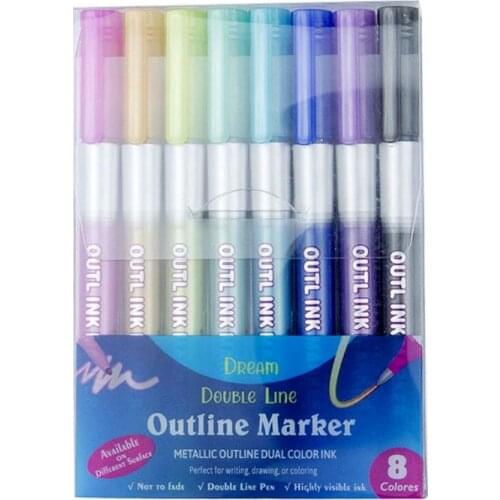 8PCS/set Double Line Color Outline Pen Christmas Pen Highlighter Marker Pens Pencils Writing Supplies For Art Painting Writing