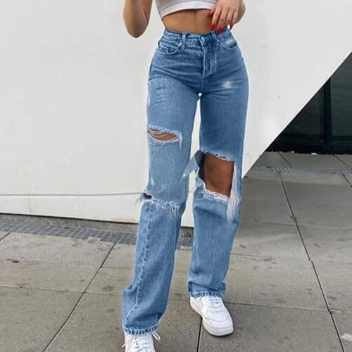 Women jeans Ripped Straight Baggy Vintage High Waist Denim Distressed Streetwear 2021 Female mom jeans woman high waist pants