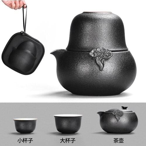 Purple Sand Tea Set black Ceramic Japanese Tea Cup Set Portable Travel Teaware Kung Fu Tea Cup 1 Pot 3 Cups Gaiwan Teaware Gifts