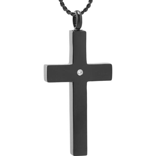 K9848 Religious Crystal Cross Cremation Jewelry for Ashes Pendant Stainless Steel Holder Urn Memorial Keepsake Funeral Necklace