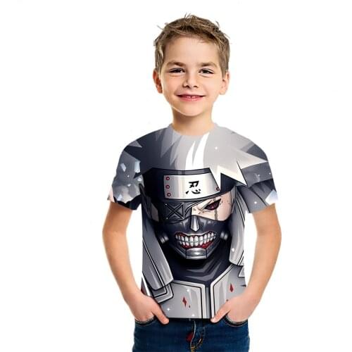 Kakashi classic Japanese anime 3D printing boys and girls cotton T-shirt summer new baby all-match coat Harajuku short sleeves